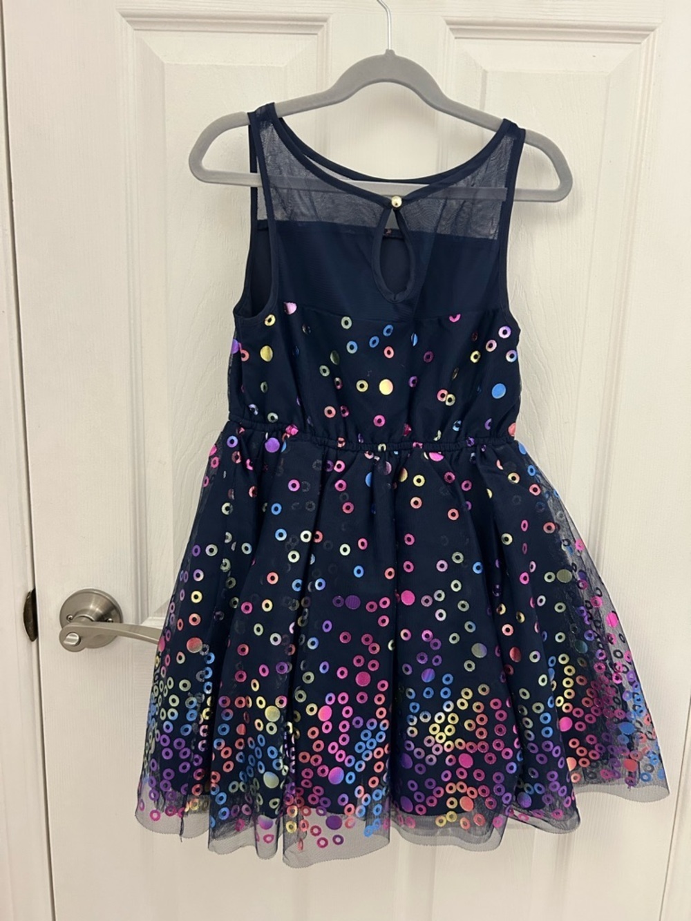 Navy Tulle Dress with Iridescent Polka Dots, Sz 7-8 - Picture 4 of 7